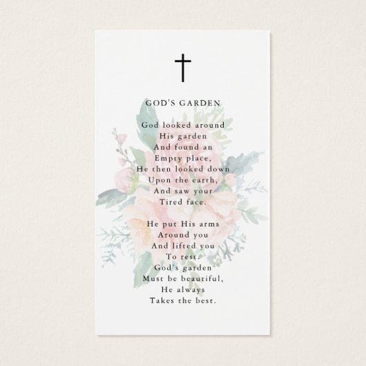 Elegant Pink Floral God's Garden Prayer Card (裏面)