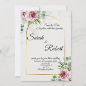 Elegant Pink Floral Gold Arch Wedding Invitation 招待状 (正面)
