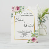 Elegant Pink Floral Gold Arch Wedding Invitation 招待状 (スタンド正面)