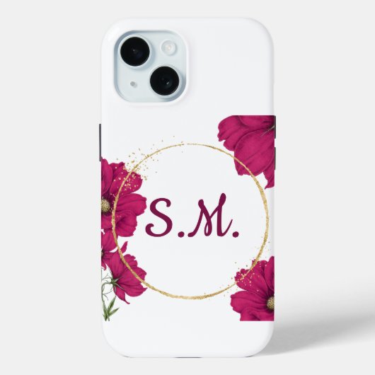 Elegant Pink Floral Gold Circle Phone Case Case-Mate iPhoneケース (裏面)