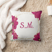 Elegant Pink Floral Gold Circle Throw Pillow クッション (ブランケット)