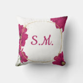 Elegant Pink Floral Gold Circle Throw Pillow クッション (裏面)