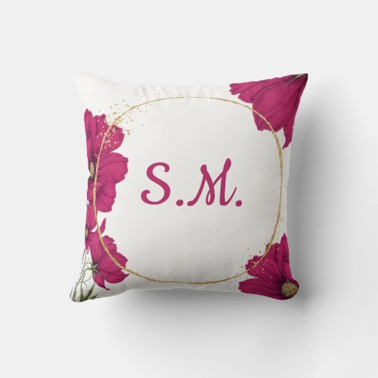 Elegant Pink Floral Gold Circle Throw Pillow クッション (裏面)