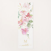 Elegant Pink Floral Gold Script Monogram ヨガマット (正面)