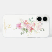Elegant Pink Floral Gold Script Monogram Case-Mate iPhoneケース (裏面 (横))
