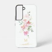 Elegant Pink Floral Gold Script Monogram Samsung Galaxyケース (裏面)