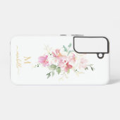 Elegant Pink Floral Gold Script Monogram Samsung Galaxyケース (裏面横)