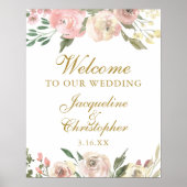 Elegant Pink Floral Gold Welcome to our Wedding ポスター (正面)