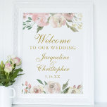 Elegant Pink Floral Gold Welcome to our Wedding ポスター<br><div class="desc">Welcome your wedding guests with this elegant floral poster decorated with beautiful blush pink roses and peonies. A lovely addition to a spring or summer wedding ceremony written in chic antique gold script.</div>