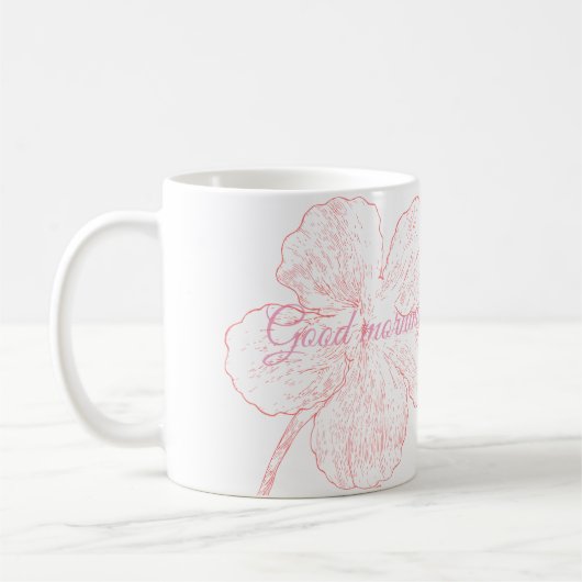 Elegant Pink Floral Good Morning Bella コーヒーマグカップ (左)