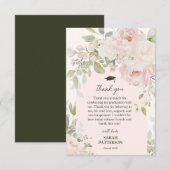 Elegant Pink Floral Graduation サンキューカード (正面/裏面)