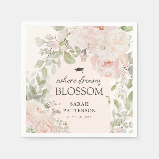 Elegant Pink Floral Graduation Party スタンダードカクテルナプキン (正面)