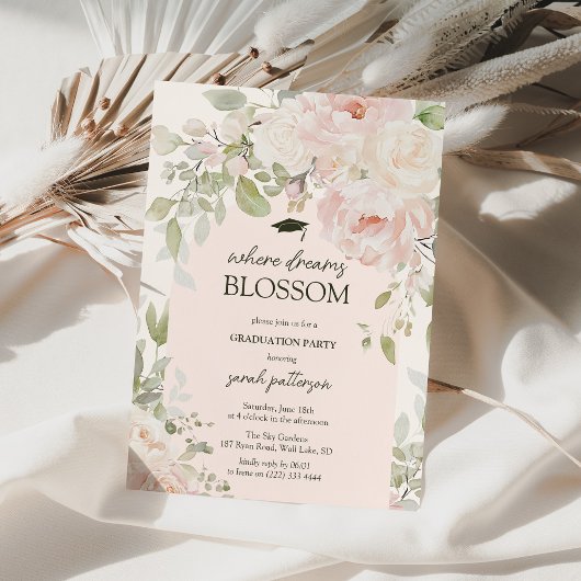 Elegant Pink Floral Graduation Party 招待状