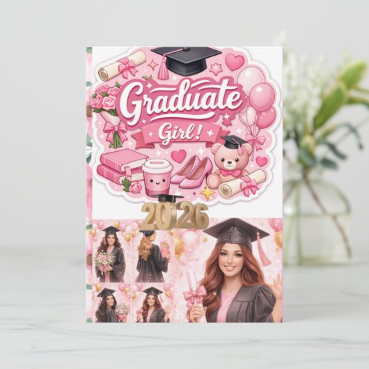 Elegant Pink Floral Graduation Party baner シーズンカード (スタンド正面)