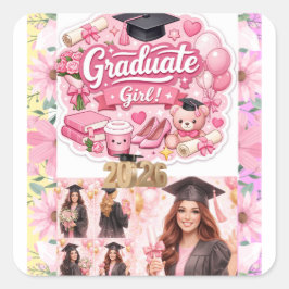 Elegant Pink Floral Graduation Party baner スクエアシール