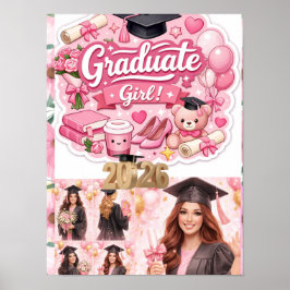Elegant Pink Floral Graduation Party baner ポスター