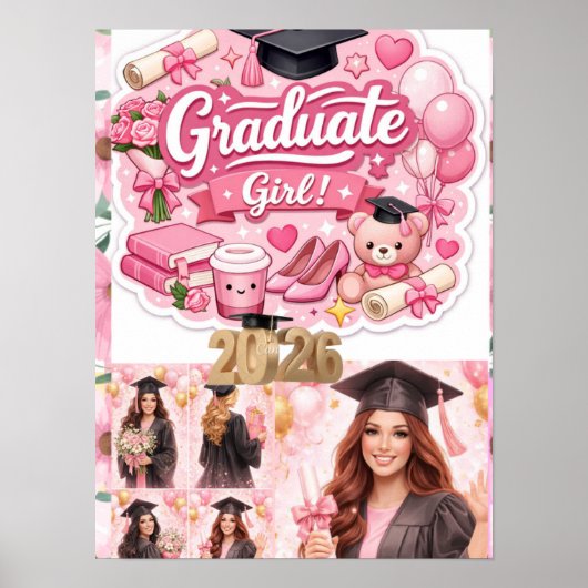 Elegant Pink Floral Graduation Party baner ポスター (正面)