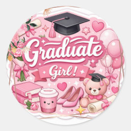 Elegant Pink Floral Graduation Party envelop seal ラウンドシール