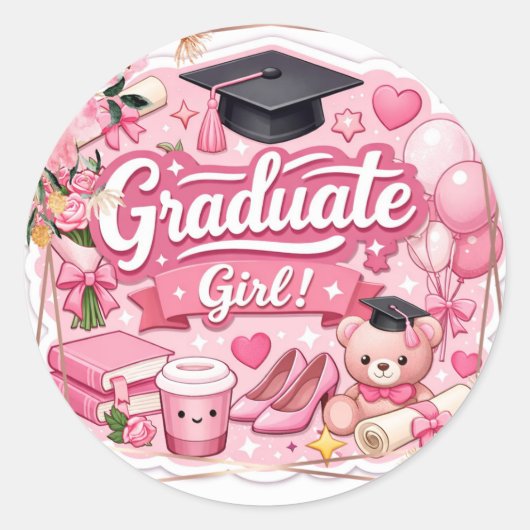 Elegant Pink Floral Graduation Party envelop seal ラウンドシール (正面)