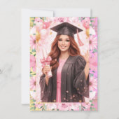 Elegant Pink Floral Graduation Party Invitation 招待状 (正面)