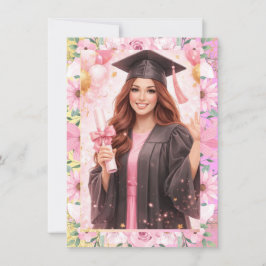 Elegant Pink Floral Graduation Party Invitation 招待状