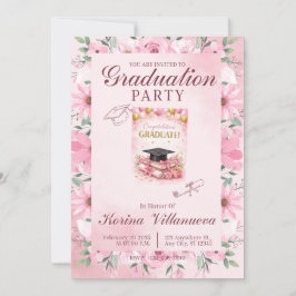 Elegant Pink Floral Graduation Party Invitation 招待状