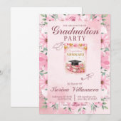 Elegant Pink Floral Graduation Party Invitation 招待状 (正面/裏面)