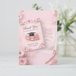 Elegant Pink Floral Graduation Party thank you car サンキューカード