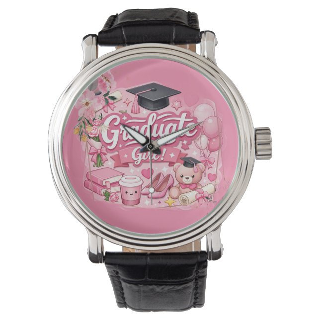 Elegant Pink Floral Graduation Party watch 腕時計 (正面)