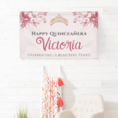Elegant Pink Floral Happy Birthday Quinceañera 横断幕 (インサイチュ)