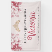Elegant Pink Floral Happy Birthday Quinceañera 横断幕 (縦)