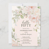 Elegant Pink Floral 'Hello Fifty' 50th Birthday 招待状 (正面)