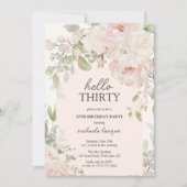 Elegant Pink Floral 'Hello Thirty' 30th Birthday 招待状 (正面)