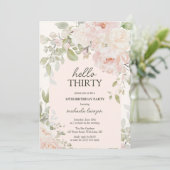 Elegant Pink Floral 'Hello Thirty' 30th Birthday 招待状 (スタンド正面)