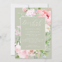 Elegant Pink Floral Light Sage Green Bridal Shower