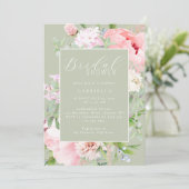 Elegant Pink Floral Light Sage Green Bridal Shower 招待状 (スタンド正面)