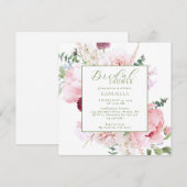 Elegant Pink Floral Light Sage Green Bridal Shower 招待状 (正面/裏面)