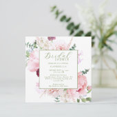 Elegant Pink Floral Light Sage Green Bridal Shower 招待状 (スタンド正面)