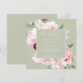 Elegant Pink Floral Light Sage Green Bridal Shower 招待状 (正面/裏面)