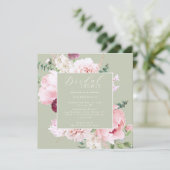 Elegant Pink Floral Light Sage Green Bridal Shower 招待状 (スタンド正面)