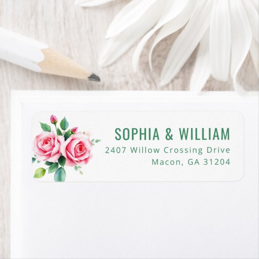 Elegant Pink Floral Minimalist Roses ラベル (インサイチュ)