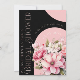 Elegant Pink Floral Modern Bridal Shower 招待状