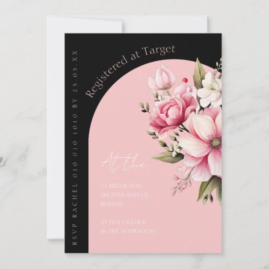 Elegant Pink Floral Modern Bridal Shower 招待状 (裏面)