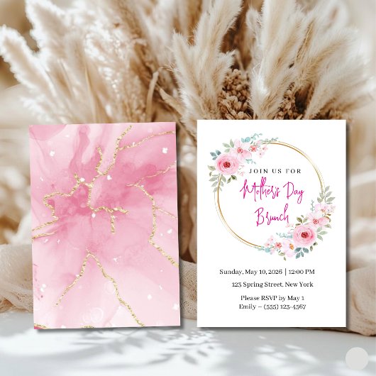 Elegant Pink Floral Mother's Day Brunch Invitation 招待状