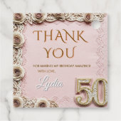 Elegant Pink Floral Papercut Style 50th Birthday  フェイバータグ (裏面)