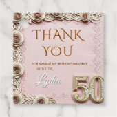Elegant Pink Floral Papercut Style 50th Birthday  フェイバータグ (正面)