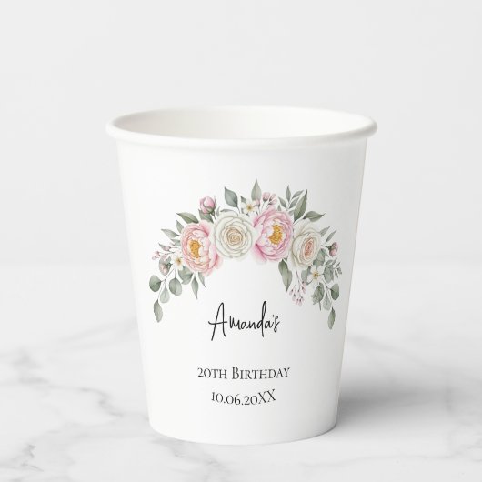 Elegant Pink Floral Personalized Disposable Cup 紙コップ (裏面)