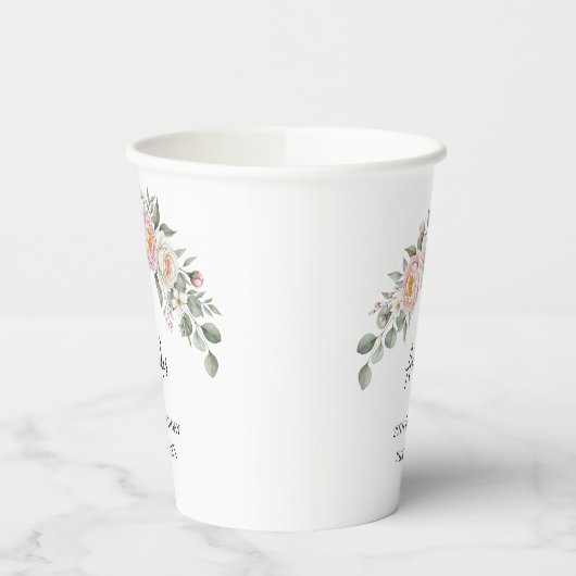 Elegant Pink Floral Personalized Disposable Cup 紙コップ (左)