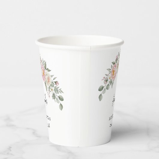 Elegant Pink Floral Personalized Disposable Cup 紙コップ (右)