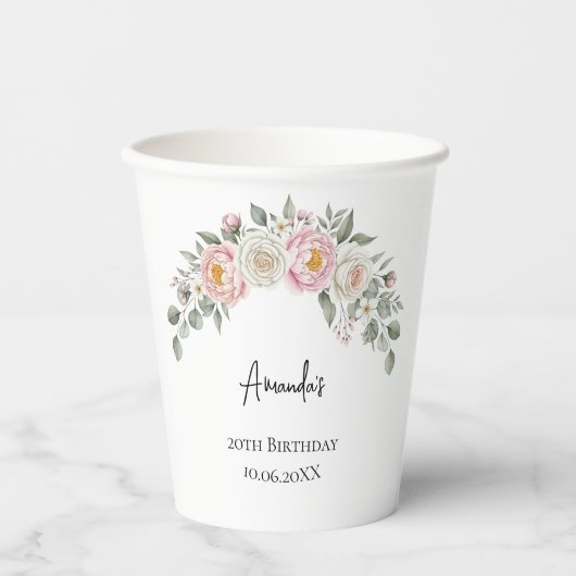 Elegant Pink Floral Personalized Disposable Cup 紙コップ (正面)